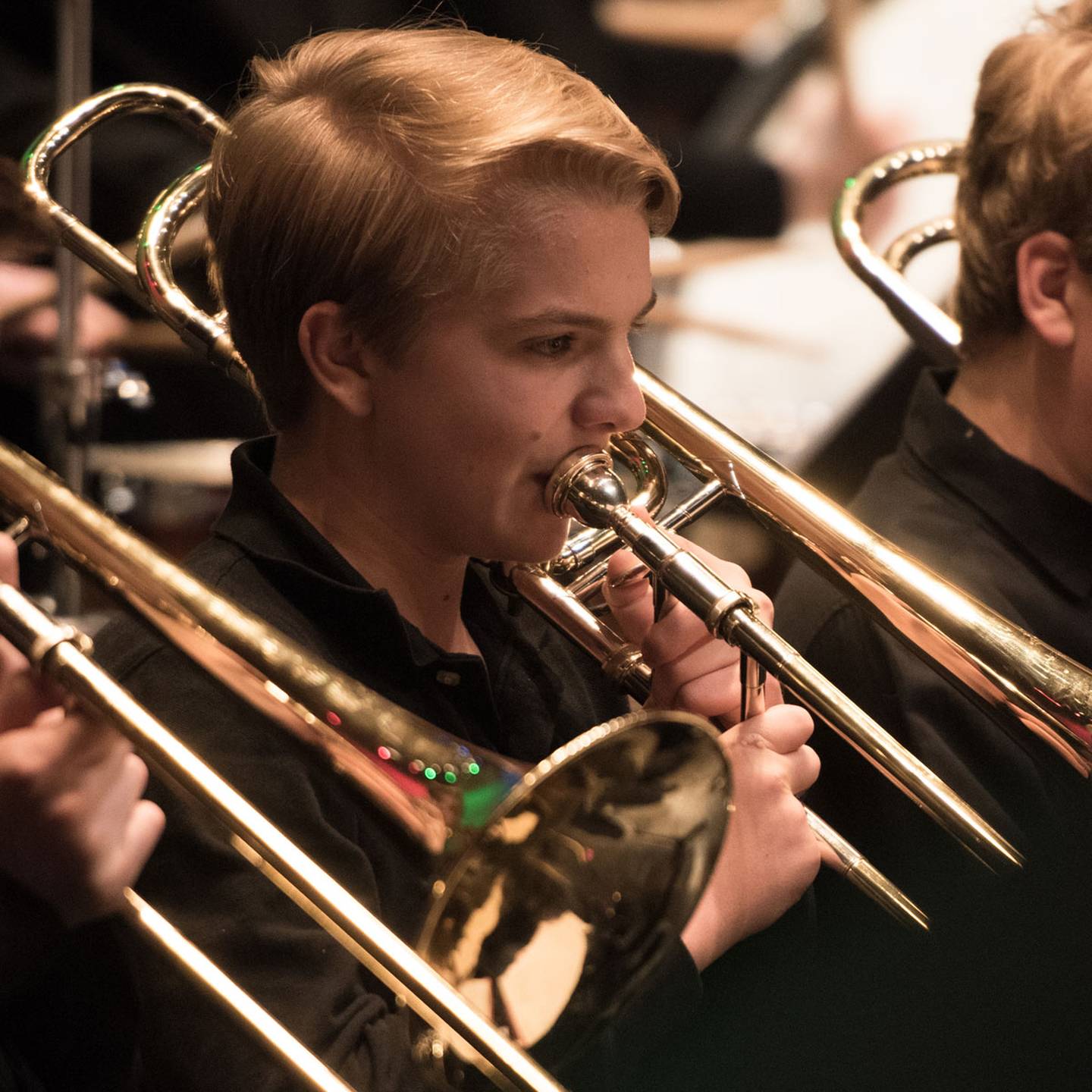 Student playing the trombone.