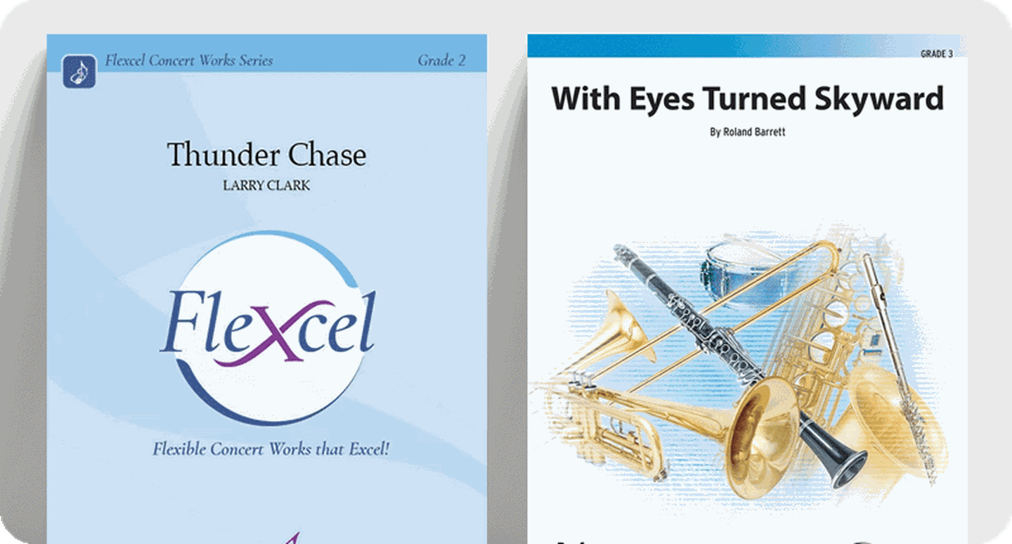 Concert band concert and contest sheet music covers.