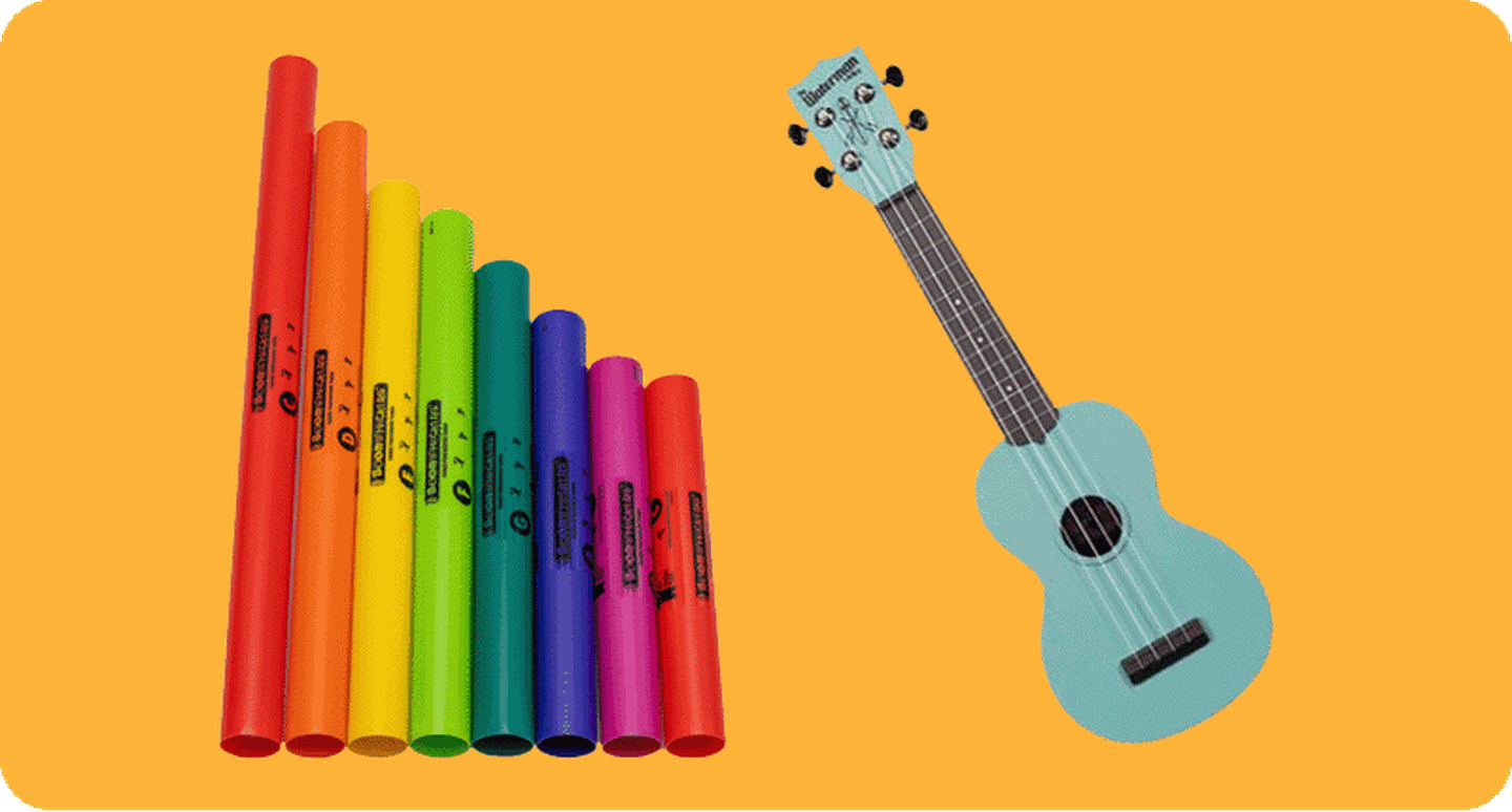 Boomwhackers and a ukulele.