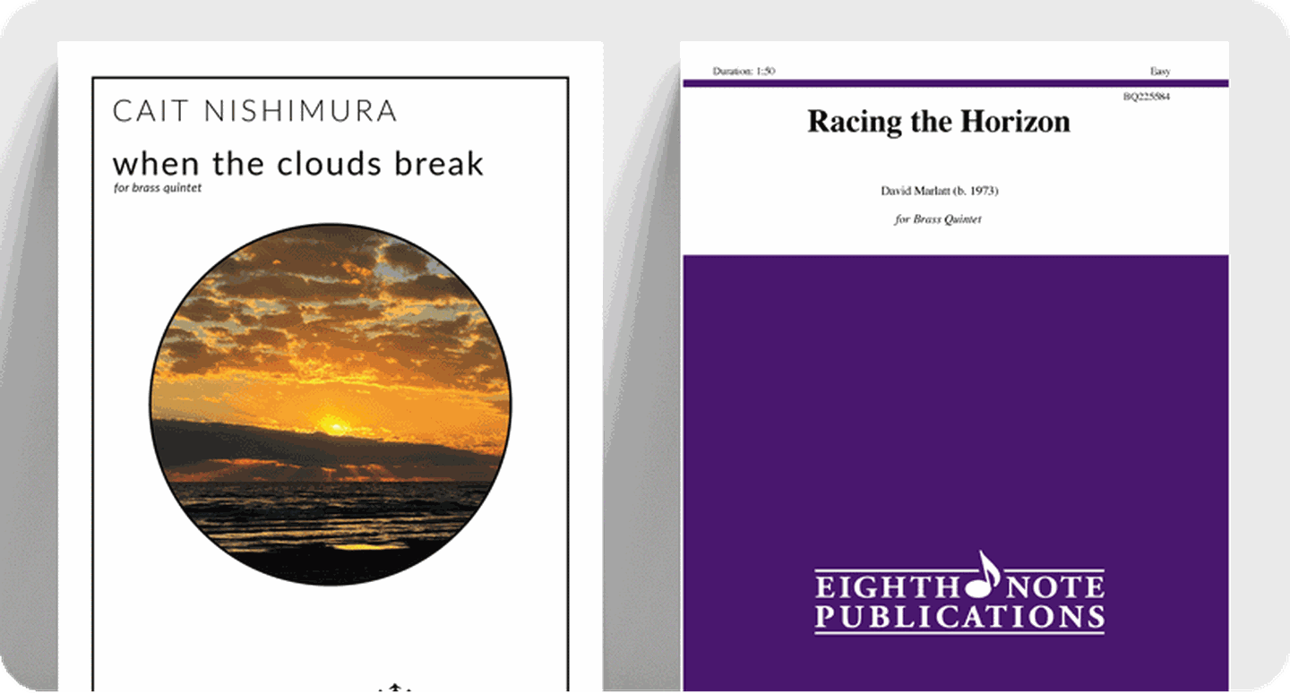 Brass sheet music covers for Winds of Change and Sound Innovations: Soloist.